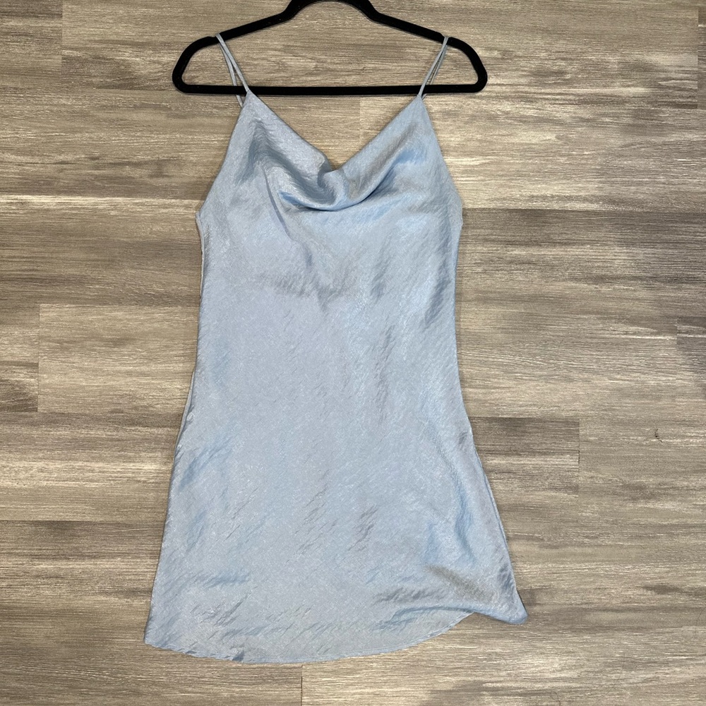 Altar'd State Mini Cowl Neck Slip Blue Dress Medium